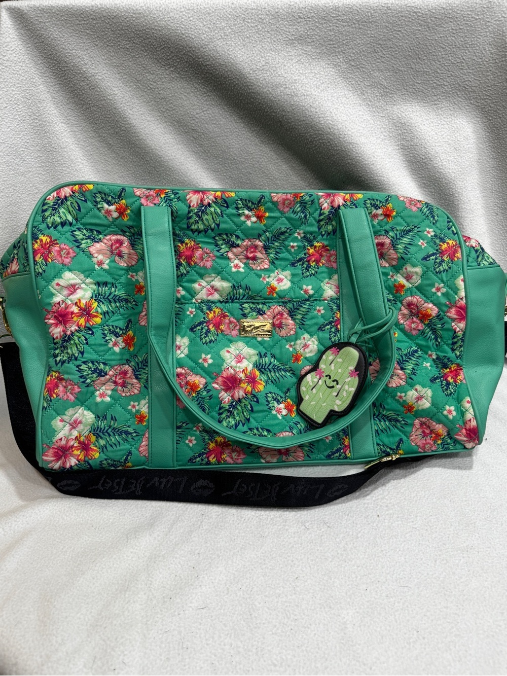 Betsey Johnson Green Quilted Floral Travel Tote